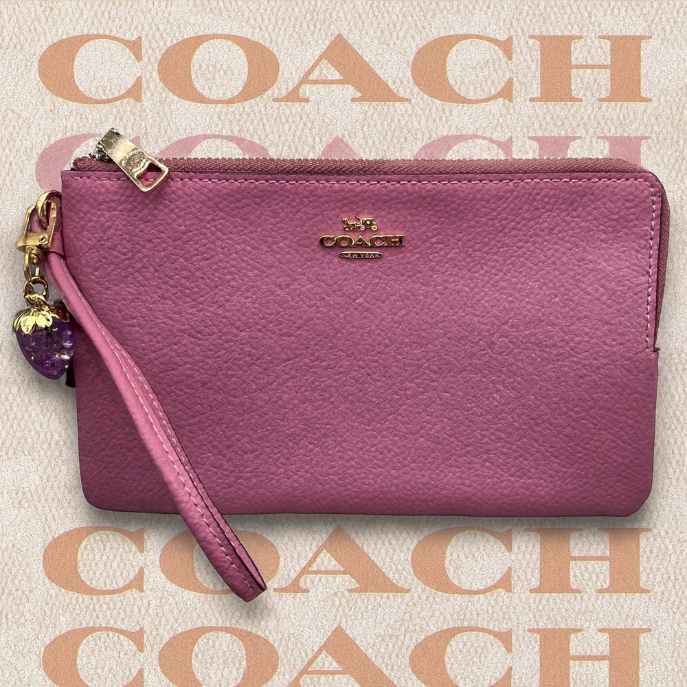 COACH Pebbled Leather Double Zip Wristlet F87587 | Pink Mauve | EUC | MSRP $178